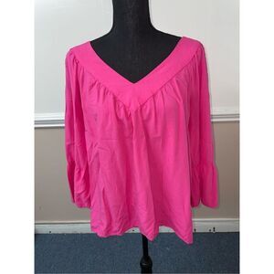 Crown & Ivy Pink Tie Back, Open Back Blouse- Large